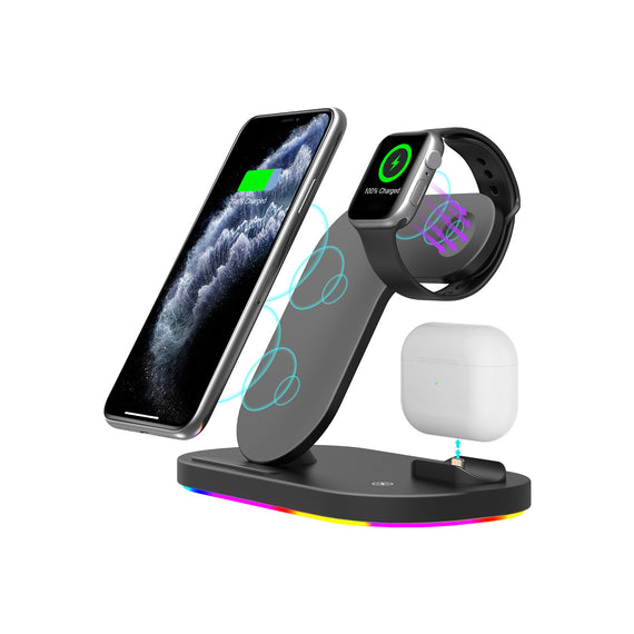 Compatible with Apple, Support De Chargeur Sans Fil Rapide Qi 15W Pour iPhone 12Pro XR Watch 3 en 1, Station De Charge Pliable Pour Airpods Pro IWatch