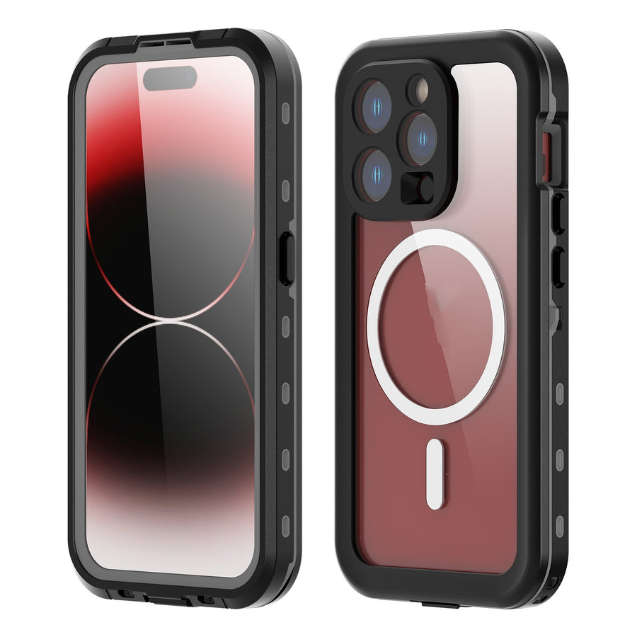 Étui de téléphone étanche avec chargeur sans fil magnétique transparent tout compris