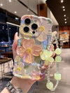 Étui de téléphone avec cordon et motif de fleurs peintes à l'huile