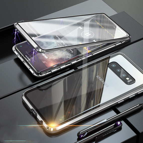 Étui pour téléphone portable avec bord métallique magnétique double face