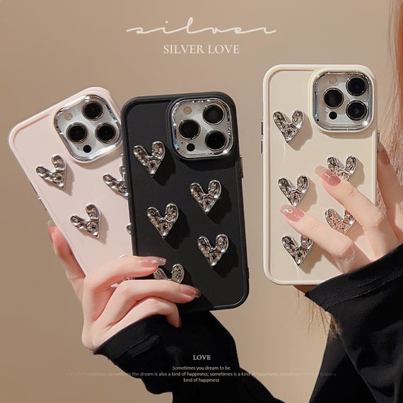Coque de téléphone portable en forme de cœur avec galvanoplastie métallique plissée