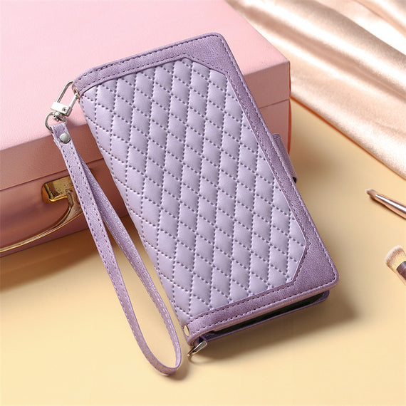 Crossbody Plaid Multi-functional Zipper Bag Mobile Phone Case