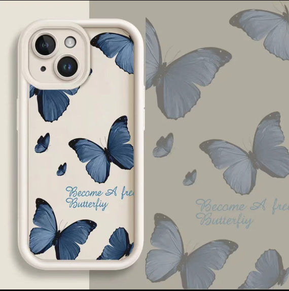 Blue Butterfly Printed Edging Drop-resistant Phone Case