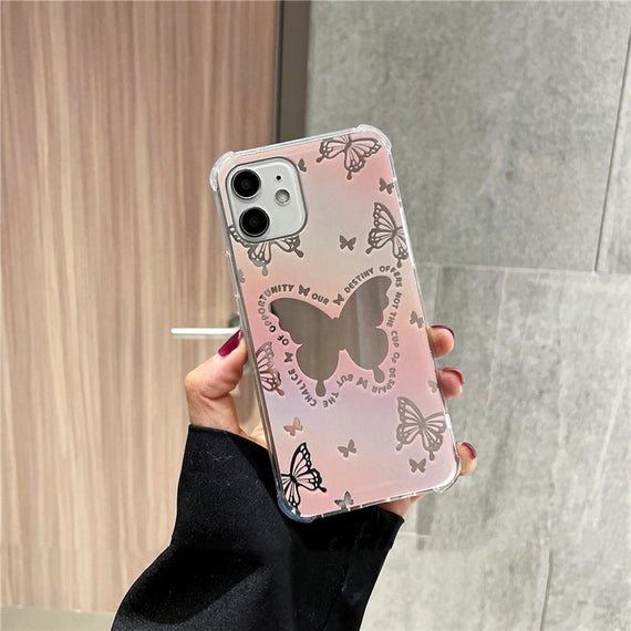 Coque de téléphone en silicone souple anti-chute motif papillon miroir
