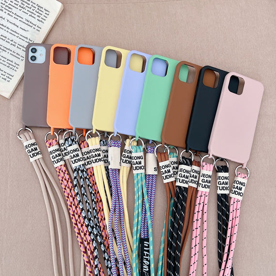 Étui de téléphone en silicone liquide avec cordon diagonal long