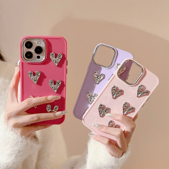 Coque de téléphone portable en forme de cœur avec galvanoplastie métallique plissée
