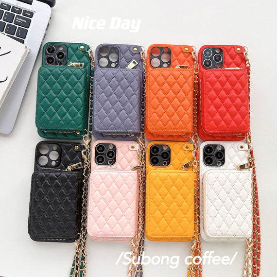Crossbody Card Insert Case Luxury Rhombus Lamb Skin