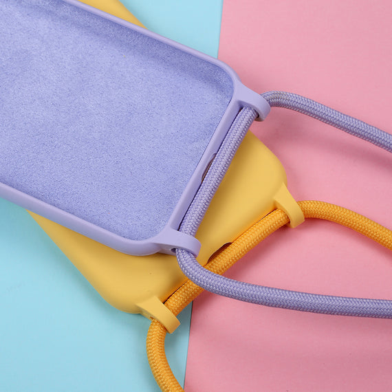 Étui pour téléphone portable en silicone liquide avec cordon messager simple et couleur unie et trous fins