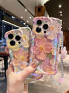 Étui de téléphone avec cordon et motif de fleurs peintes à l'huile