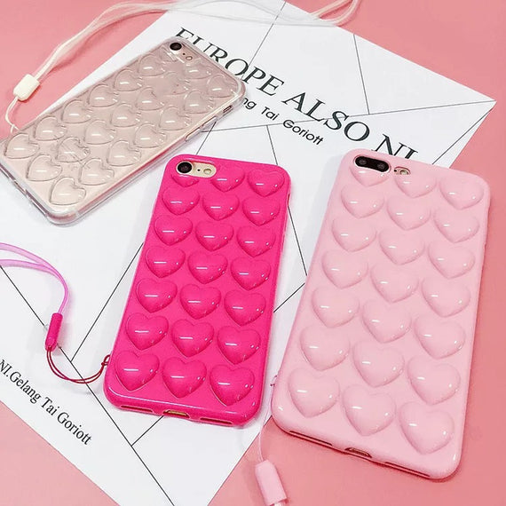 Étui de protection en silicone avec cordon en forme de cœur de pêche