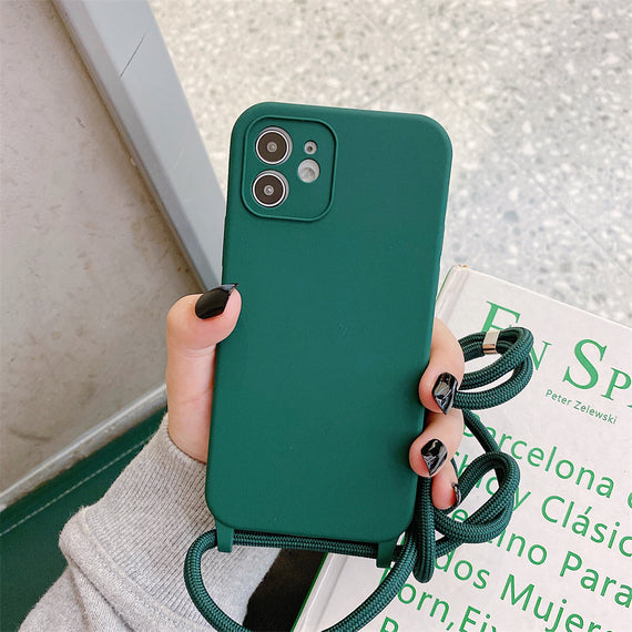 Étui pour téléphone portable en silicone liquide avec cordon messager simple et couleur unie et trous fins