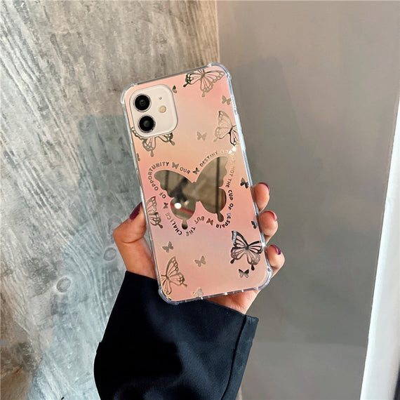 Coque de téléphone en silicone souple anti-chute motif papillon miroir