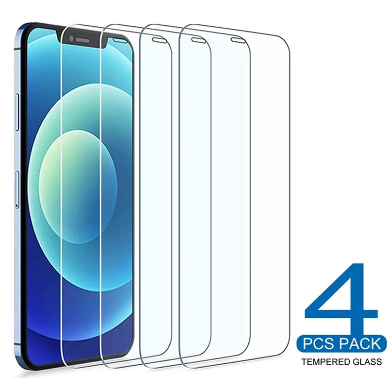 4PCS Protective Glass On For iPhone 16 15 14 13 12 11 Pro XR X XS Max Screen Protector For iPhone 7 8 6 Plus SE 12 13 Mini Glass