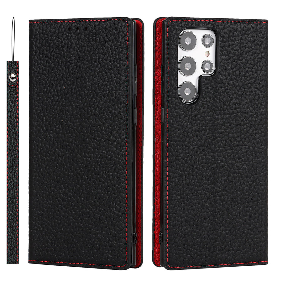 Étui en cuir Litchi pour Galaxy S24 Ultra