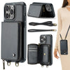Wallet Case with Card Holder for iPhone 16 15 14 13 12 11ProMax RFID Blocking PU Leather Folio Shockproof Cover Strap Zipper