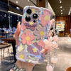 Étui de téléphone avec cordon et motif de fleurs peintes à l'huile