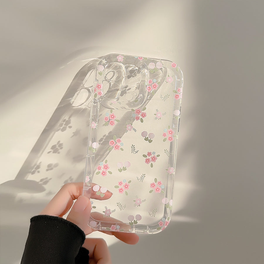Crushed Flower Flowing Sand Stand Phone Case Transparent