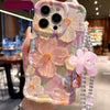 Étui de téléphone avec cordon et motif de fleurs peintes à l'huile
