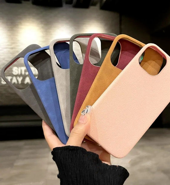Nouvel étui de téléphone en daim de couleur unie de haute qualité
