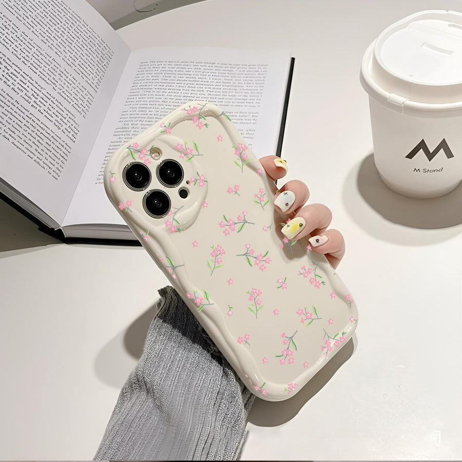 Étui transparent à motif crème de marque tendance pour téléphone 15 pouces, motif fleurs