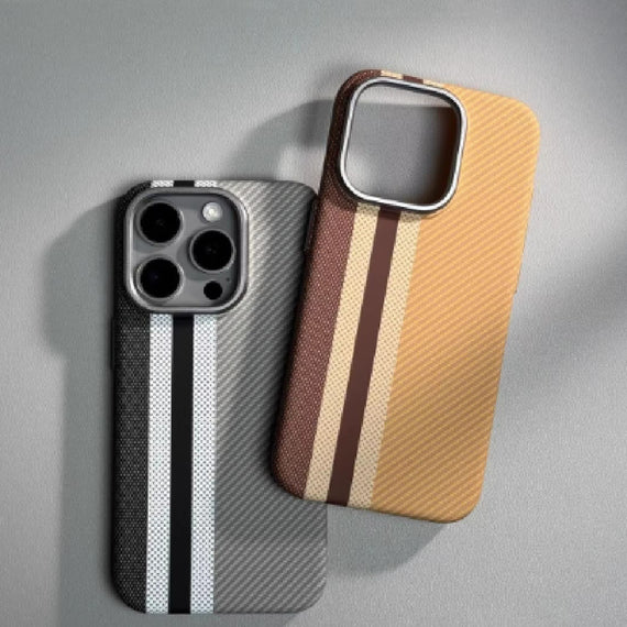 Étui de protection magnétique pour téléphone portable, résistant aux chutes, motif fibre de carbone