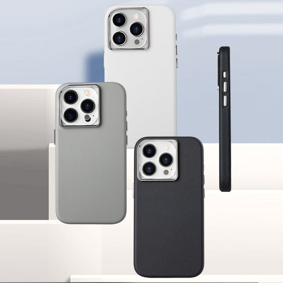 Étui de téléphone en cuir et silicone avec ventouse magnétique