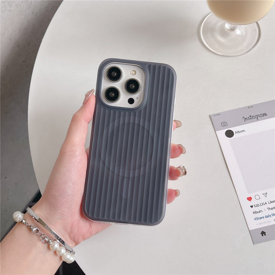 Skin-sensitive Color Corrugated Stripe Magnetic Phone Case