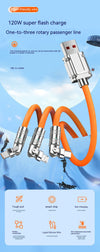 120W One-to-three Elbow Fast Charging Zinc Alloy Charging Cable 180 Degree Rotation