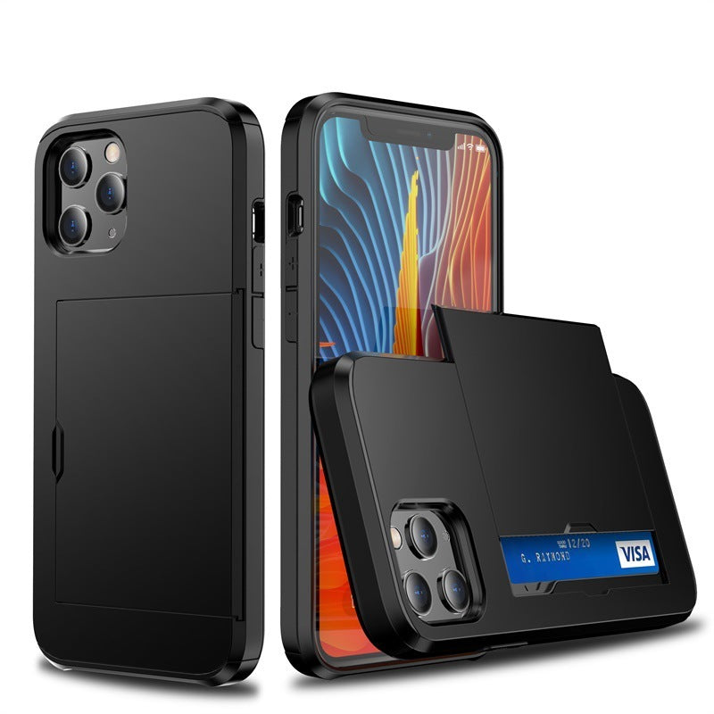 Étui de protection pour téléphone portable, coque coulissante, porte-cartes, deux en un, anti-chute, porte-cartes de crédit