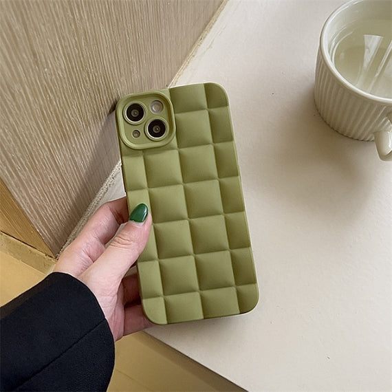 Étui de téléphone à carreaux de couleur unie vert olive