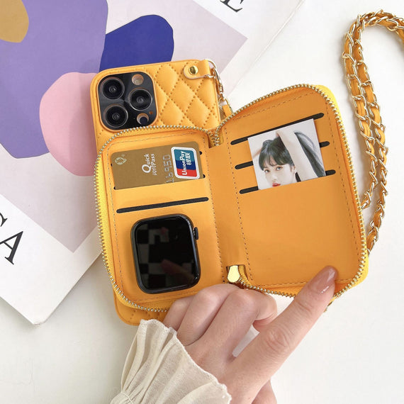 Crossbody Card Insert Case Luxury Rhombus Lamb Skin
