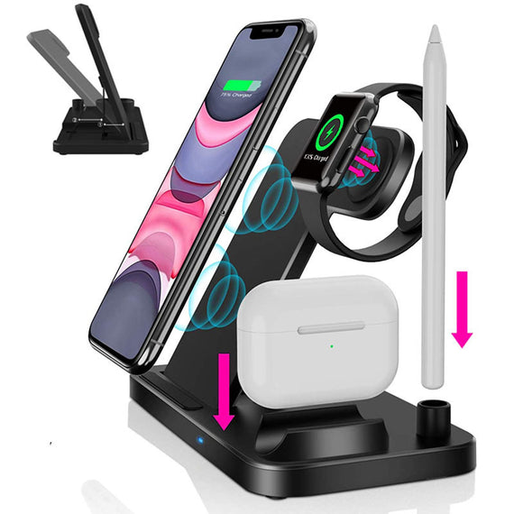 Schnellladefähiges 15-W-faltbares 4-in-1-Wireless-Ladegerät